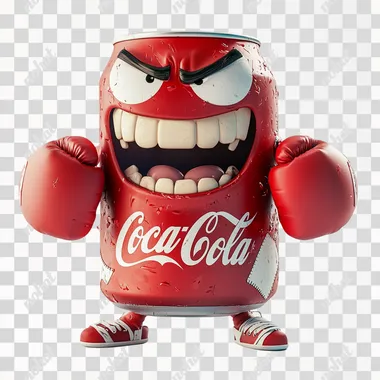 PNG Boxing Coke Can Character with Gloves and Bandages in Cartoon Style