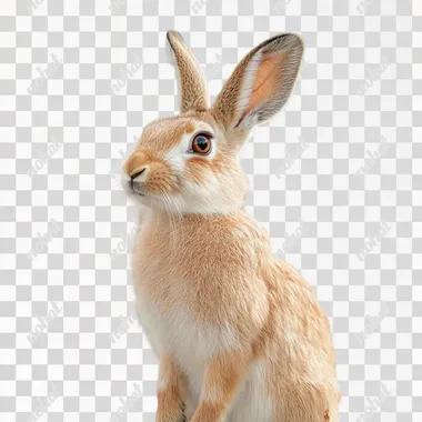 PNG Brown and White Rabbit Sitting on Table in Bright Living Room