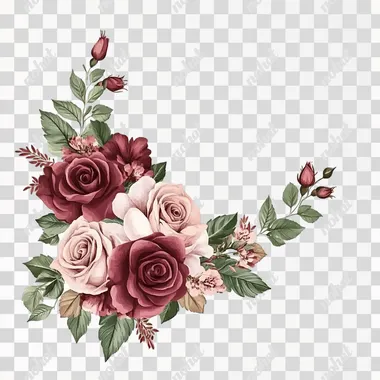 PNG Burgundy and Pink Roses Floral Corner Clipart PNG Burgundy and Pink Roses Floral Corner Clipart