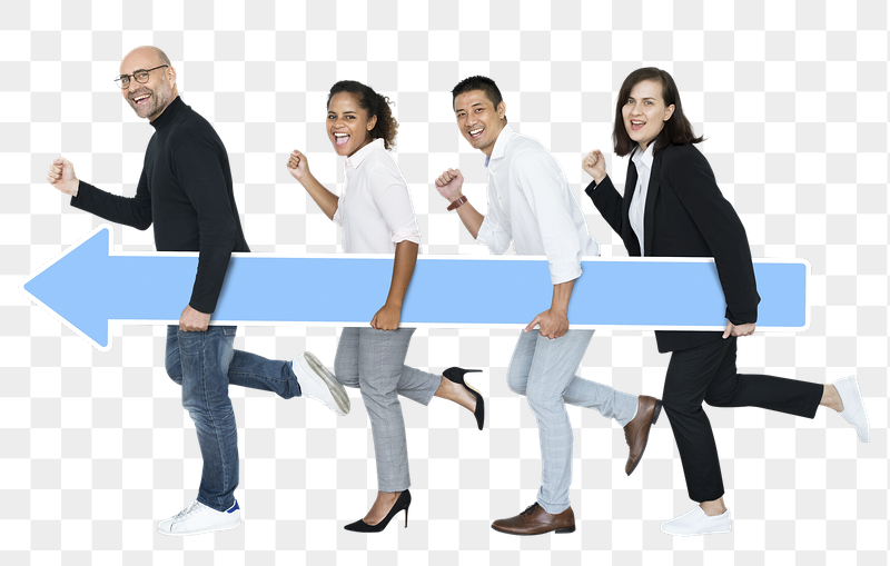 Png Businesspeople carrying blue arrow | Free PNG - rawpixel