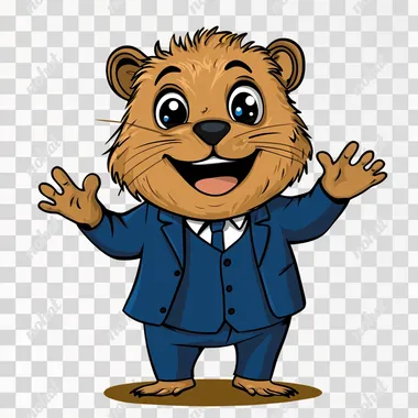 PNG Cartoon beaver in suit and tie as company quokka mascot from Australia