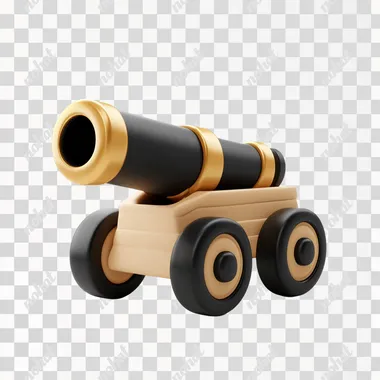 PNG Cartoon Cannon Toy Icon with Black and Gold Wheels for Kids' Room PNG Cartoon Cannon Toy Icon with Black and Gold Wheels for Kids' Room