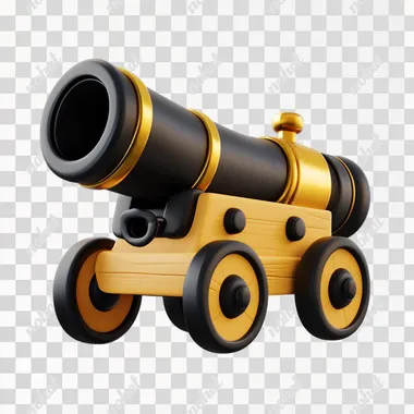 PNG Cartoon cannon toy in black and gold, Pixar-style 3D design