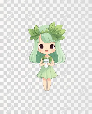 PNG Charming Chibi Leafy Vegetable Girl Illustration PNG Charming Chibi Leafy Vegetable Girl Illustration