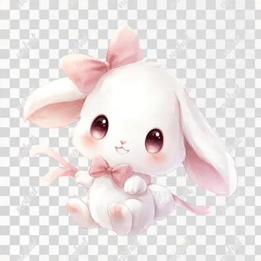 PNG Charming Chibi White Bunny with Pink Bow PNG Charming Chibi White Bunny with Pink Bow