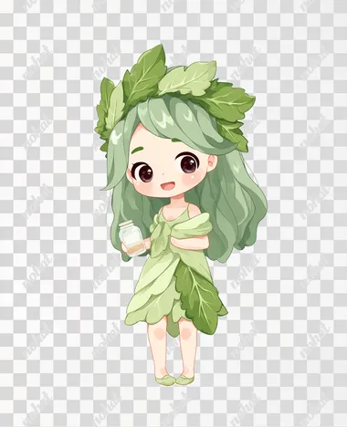 PNG Charming Leafy Vegetable Girl Illustration PNG Charming Leafy Vegetable Girl Illustration