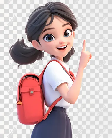 PNG Cheerful Cartoon School Girl Pointing Upwards PNG Cheerful Cartoon School Girl Pointing Upwards