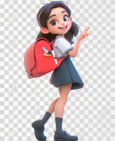 PNG Cheerful Junior High School Girl with Backpack PNG Cheerful Junior High School Girl with Backpack