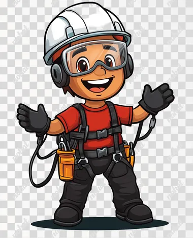 PNG Cheerful Latino safety mascot in gear for Brazilian industrial workers PNG Cheerful Latino safety mascot in gear for Brazilian industrial workers