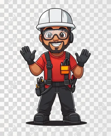 PNG Cheerful Latino safety mascot in modern gear for industrial metalwork PNG Cheerful Latino safety mascot in modern gear for industrial metalwork