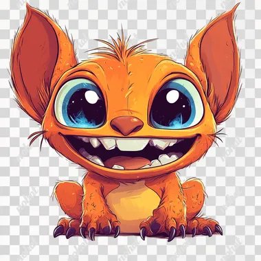 PNG Cheerful Orange Alien Creature with Big Eyes and Ears for T-Shirt Design PNG Cheerful Orange Alien Creature with Big Eyes and Ears for T-Shirt Design