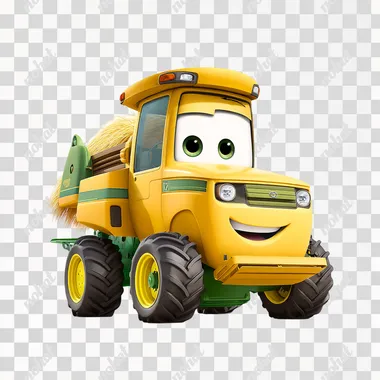 PNG Cheerful Pixar-Style Combine Harvester PNG Cheerful Pixar-Style Combine Harvester