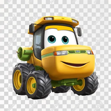 PNG Cheerful Pixar-Style Combine Harvester Character PNG Cheerful Pixar-Style Combine Harvester Character
