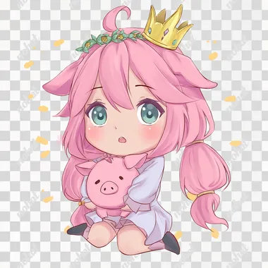 PNG Chibi Anime Queen Pig Character PNG Chibi Anime Queen Pig Character
