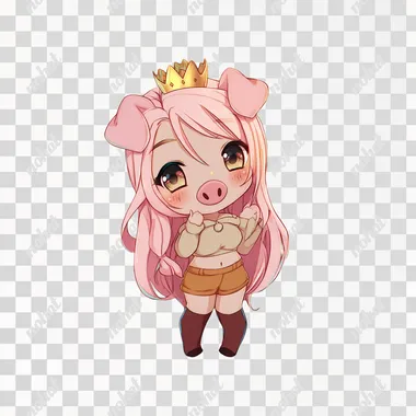 PNG Chibi Anime Queen Pig Character PNG Chibi Anime Queen Pig Character