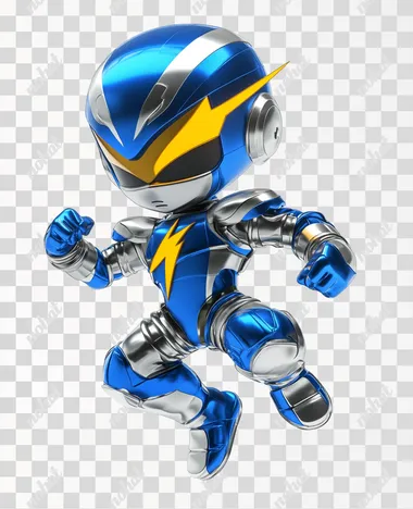 PNG Chibi Mega Man robot in blue and silver suit with yellow lightning bolt