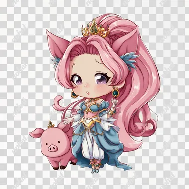 PNG Chibi Queen Pig Character PNG Chibi Queen Pig Character