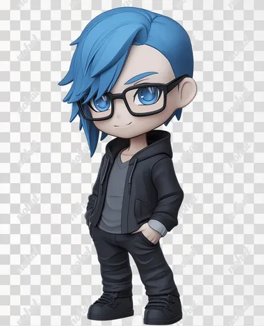 PNG Chibi Vinyl Figurine of a Blue-Eyed Man in Casual Attire PNG Chibi Vinyl Figurine of a Blue-Eyed Man in Casual Attire