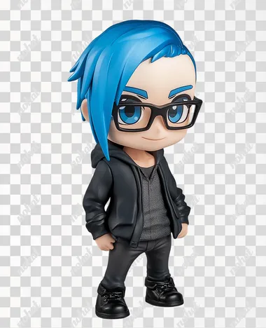 PNG Chibi Vinyl Figurine of a Blue-Eyed Man with Skrillex Hairstyle PNG Chibi Vinyl Figurine of a Blue-Eyed Man with Skrillex Hairstyle