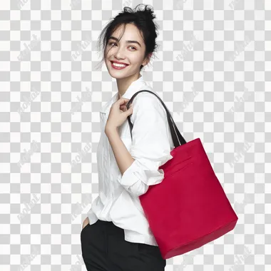 PNG Chic Asian Model with Matte Crimson Tote Bag PNG Chic Asian Model with Matte Crimson Tote Bag