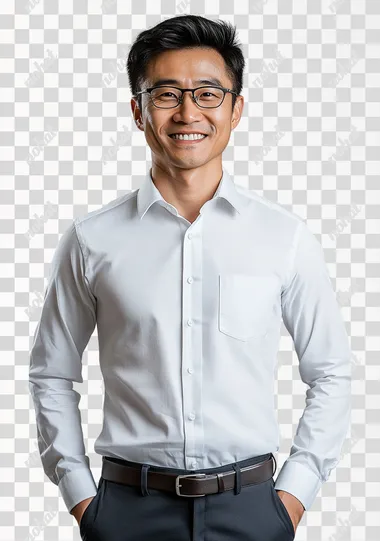 PNG Chinese male professional, 45, smiling in white shirt, urban setting PNG Chinese male professional, 45, smiling in white shirt, urban setting