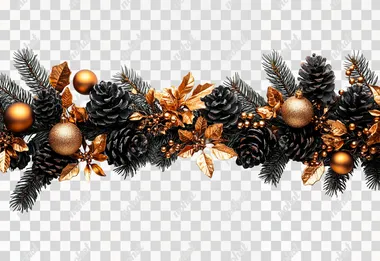 PNG Christmas Eve Wreath with Pine Cones and Golden Ornaments for Home Decor