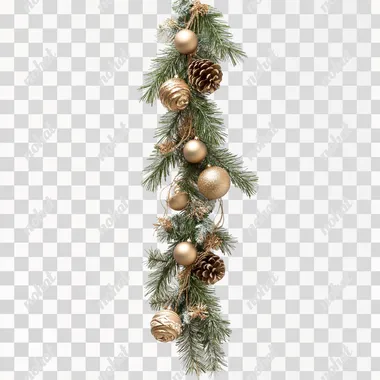 PNG Christmas Garland with Pine Branches and Beige Gold Ornaments for Living Room