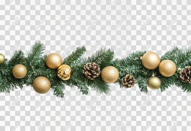 PNG Christmas Green Garland with Gold Ornaments and Pine Cones for Home Decor