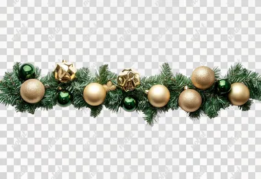 PNG Christmas Green Garland with Gold Ornaments for Living Room Decor