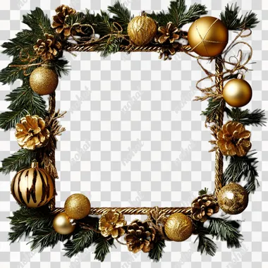 PNG Christmas Ornament Frame with Golden Pine Cones for Living Room Decor