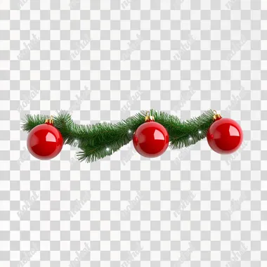 PNG Christmas Tree Branch with Three Red Balls for Holiday Decor 3D Model