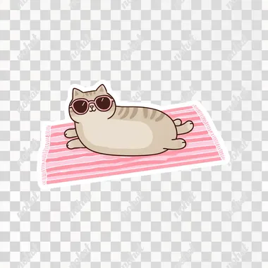 PNG Chubby Cat Relaxing on Beach Towel Sticker PNG Chubby Cat Relaxing on Beach Towel Sticker