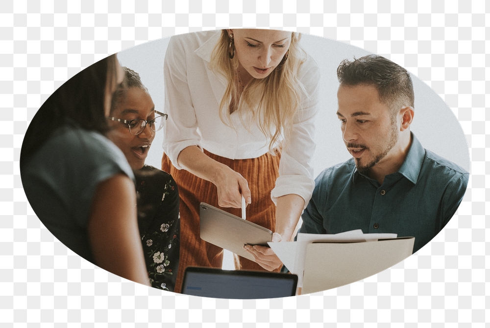 Png colleagues discussing work badge | Free PNG - rawpixel
