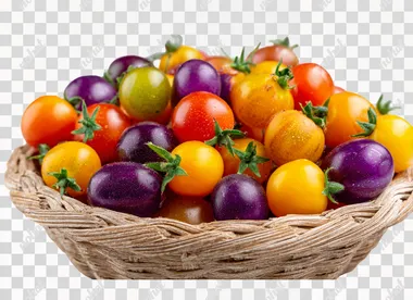 PNG Colorful Rainbow Cherry Tomatoes in a Basket PNG Colorful Rainbow Cherry Tomatoes in a Basket