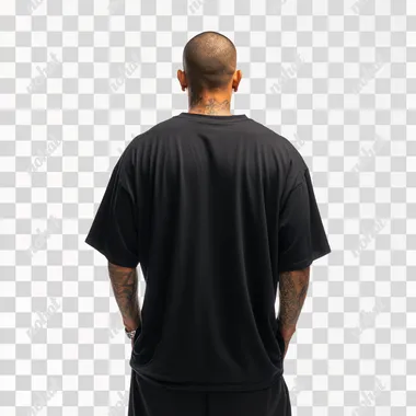 PNG Confident Latino Model in Oversized Black T-Shirt PNG Confident Latino Model in Oversized Black T-Shirt