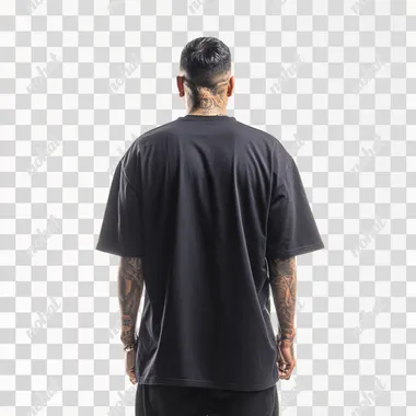 PNG Confident Latino Model in Oversized Black T-Shirt PNG Confident Latino Model in Oversized Black T-Shirt