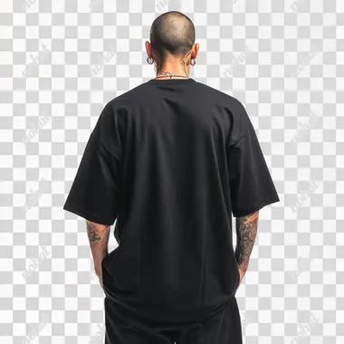 PNG Confident Latino Model in Oversized Black T-Shirt PNG Confident Latino Model in Oversized Black T-Shirt
