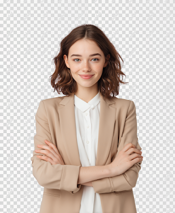 PNG Confident Young Woman in Beige Blazer Portrait