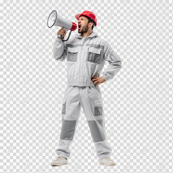PNG Construction Worker Shouting with Megaphone