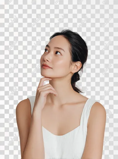 PNG Contemplative Korean Female Model in Minimalistic Setting