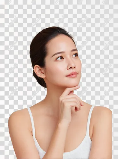 PNG Contemplative Korean Female Model with Minimalist Style