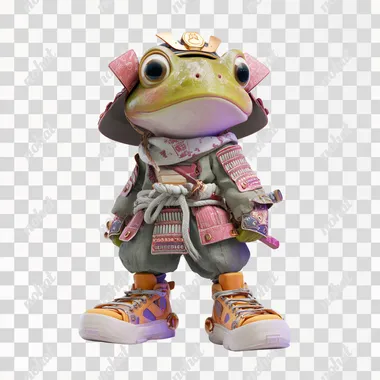 PNG Curious 3D Frog Samurai Character PNG Curious 3D Frog Samurai Character