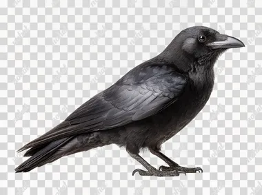 PNG Curious Black Crow with Distinctive Feathers PNG Curious Black Crow with Distinctive Feathers