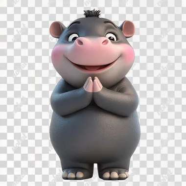 png cute 3d cartoon baby hippo praying with pink cheeks