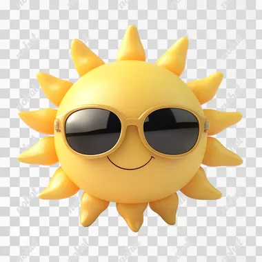 PNG Cute 3D cartoon sun icon wearing sunglasses, cheerful character design PNG Cute 3D cartoon sun icon wearing sunglasses, cheerful character design