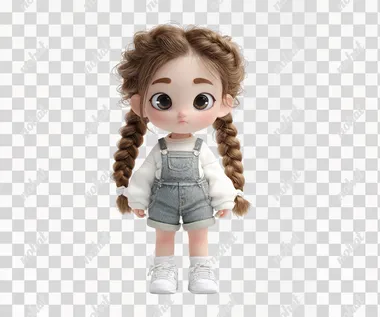 PNG Cute 3D Chibi Girl with Braided Pigtails PNG Cute 3D Chibi Girl with Braided Pigtails