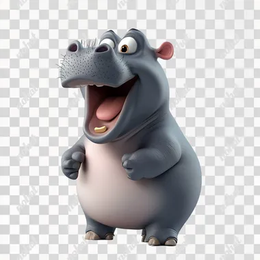 PNG Cute 3D Disney cartoon hippo standing in savanna with mouth open