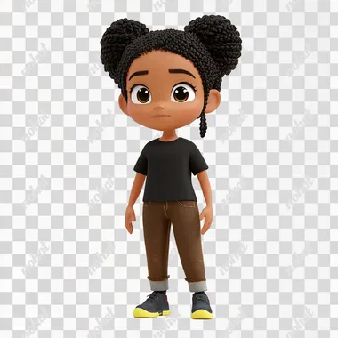 PNG Cute 7-Year-Old African American Girl in Black Shirt and Brown Jeans PNG Cute 7-Year-Old African American Girl in Black Shirt and Brown Jeans
