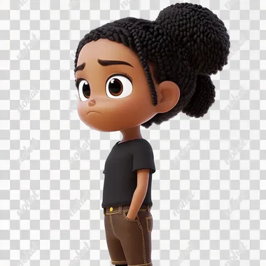 PNG Cute 7-Year-Old African American Girl in Black Shirt and Brown Jeans PNG Cute 7-Year-Old African American Girl in Black Shirt and Brown Jeans