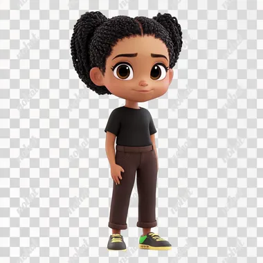 PNG Cute 7-Year-Old African American Girl in Black Shirt and Brown Jeans PNG Cute 7-Year-Old African American Girl in Black Shirt and Brown Jeans